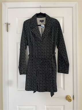 Sonoma Black Patterned Long-Sleeve Shirt Dress with Tie Waist